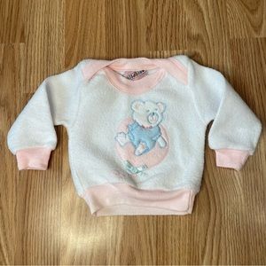 VINTAGE CHILDWISE PINK WHITE FLEECE TEDDY BEAR PAJAMA TOP SIZE 0/6 MONTHS